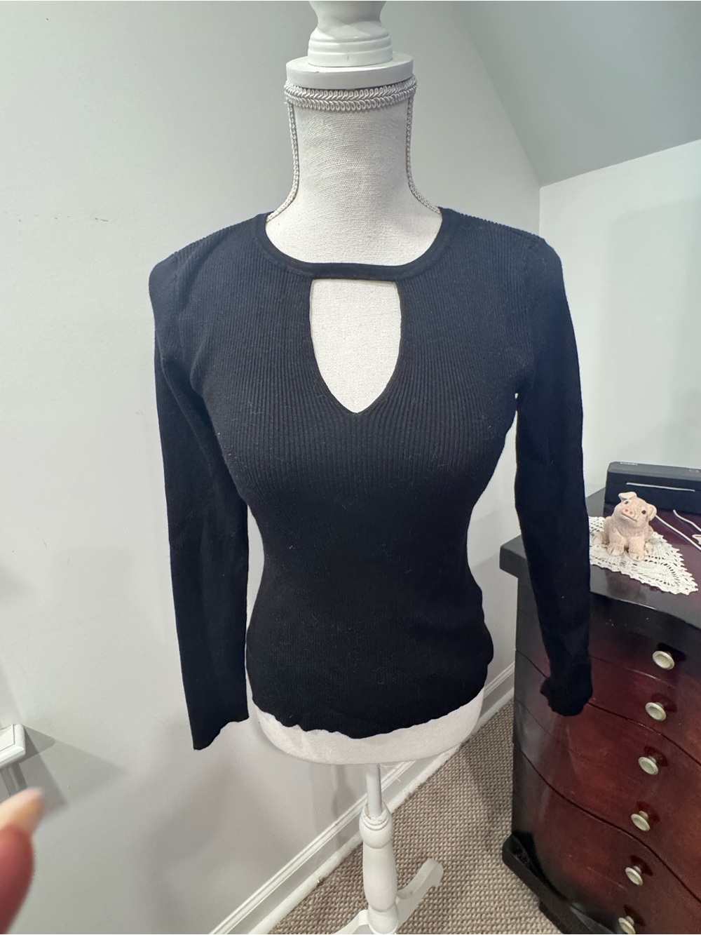 INC International Concepts Black Ribbed Petite Knit Top